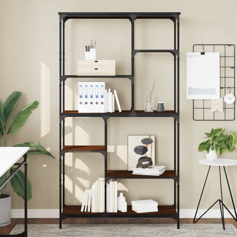 Boekenrek 99x35,5x176 cm bewerkt hout en staal bruin eikenkleur MeubelReus