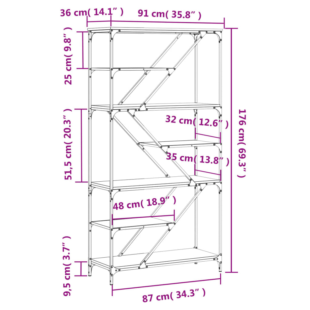 Boekenrek 91x36x176 cm bewerkt hout en staal zwart MeubelReus