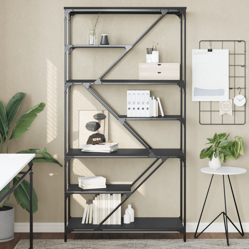 Boekenrek 91x36x176 cm bewerkt hout en staal zwart MeubelReus
