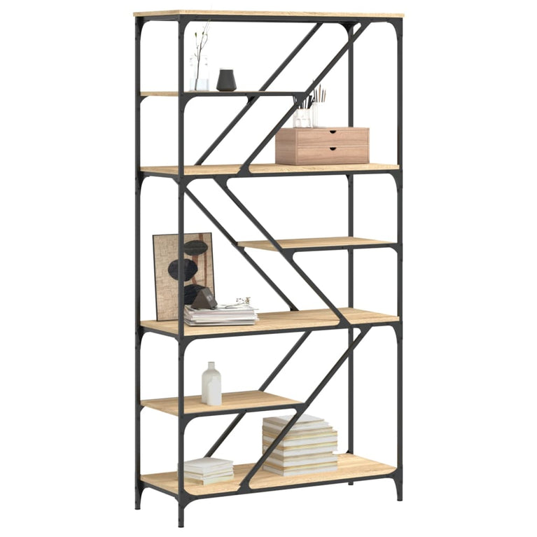 Boekenrek 91x36x176 cm bewerkt hout en staal sonoma eikenkleur MeubelReus