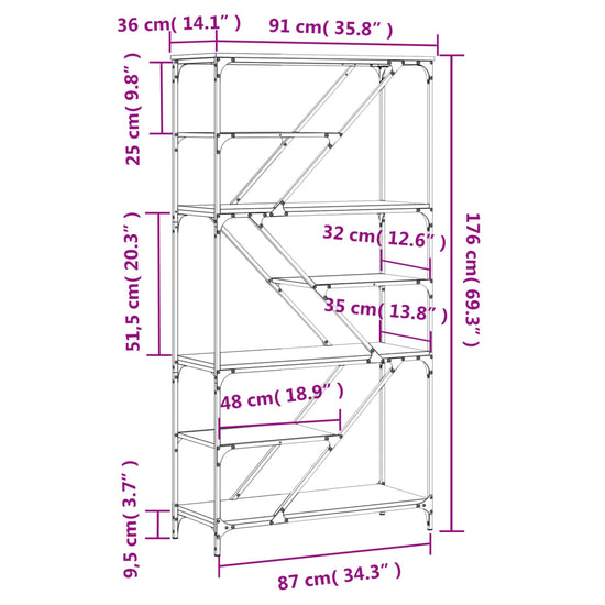 Boekenrek 91x36x176 cm bewerkt hout en staal sonoma eikenkleur MeubelReus