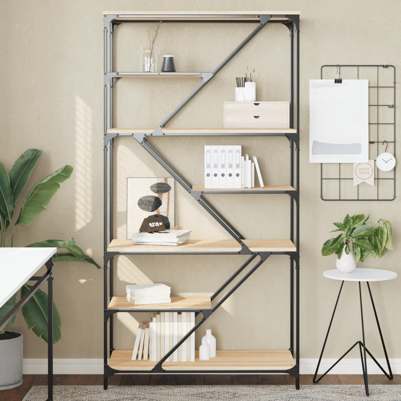 Boekenrek 91x36x176 cm bewerkt hout en staal sonoma eikenkleur MeubelReus