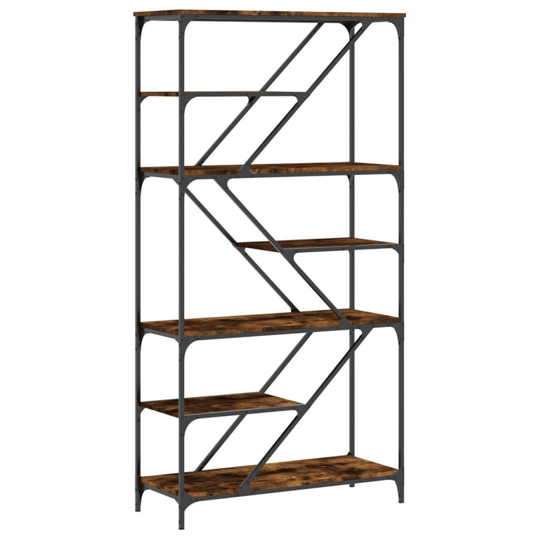 Boekenrek 91x36x176 cm bewerkt hout en staal gerookt eikenkleur MeubelReus