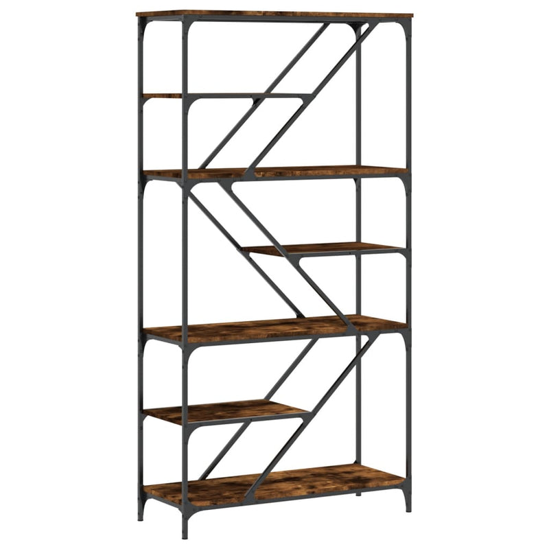 Boekenrek 91x36x176 cm bewerkt hout en staal gerookt eikenkleur MeubelReus