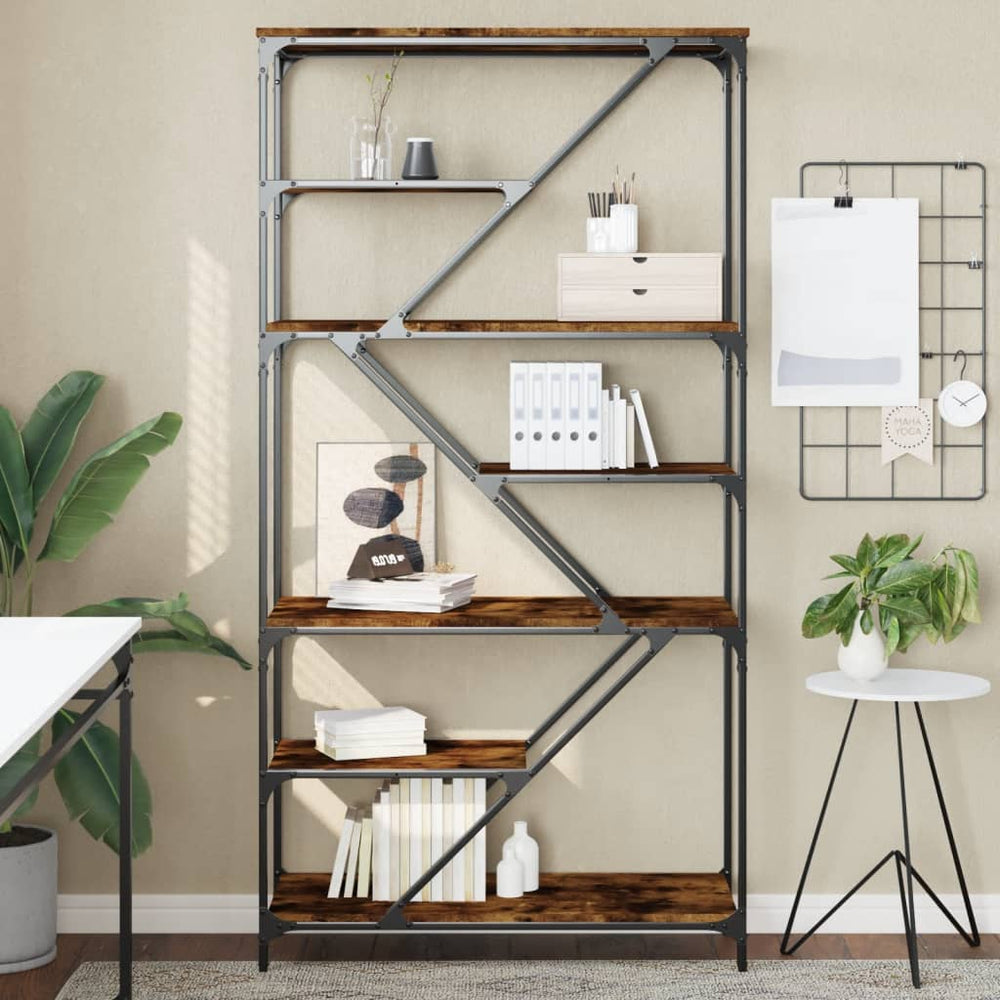 Boekenrek 91x36x176 cm bewerkt hout en staal gerookt eikenkleur MeubelReus