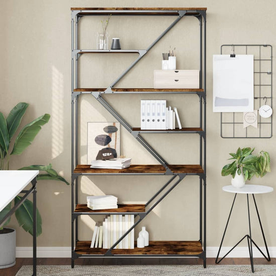 Boekenrek 91x36x176 cm bewerkt hout en staal gerookt eikenkleur MeubelReus