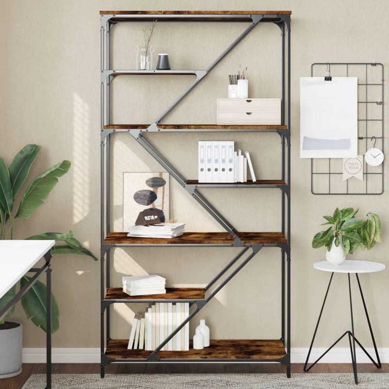 Boekenrek 91x36x176 cm bewerkt hout en staal gerookt eikenkleur MeubelReus