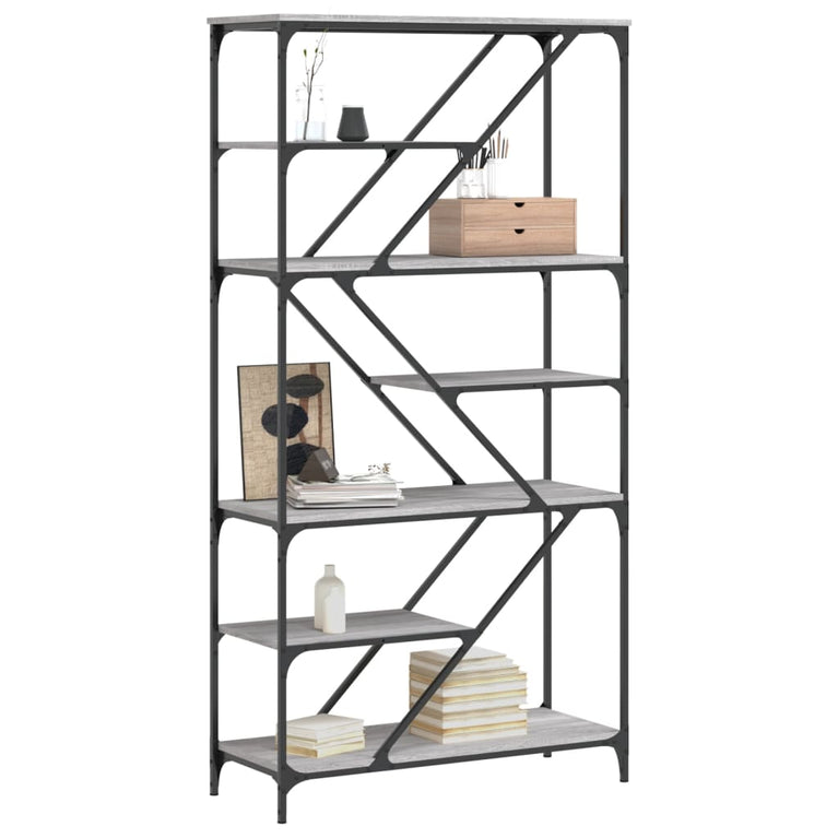 Boekenrek 91x36x176 cm bewerkt hout en staal grijs sonoma MeubelReus