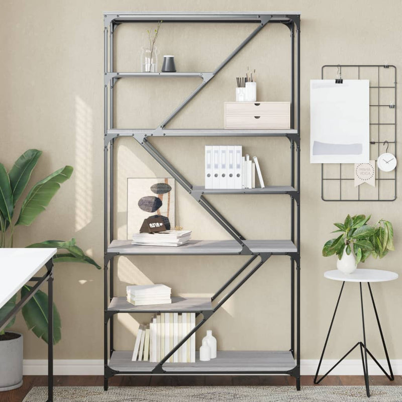 Boekenrek 91x36x176 cm bewerkt hout en staal grijs sonoma MeubelReus