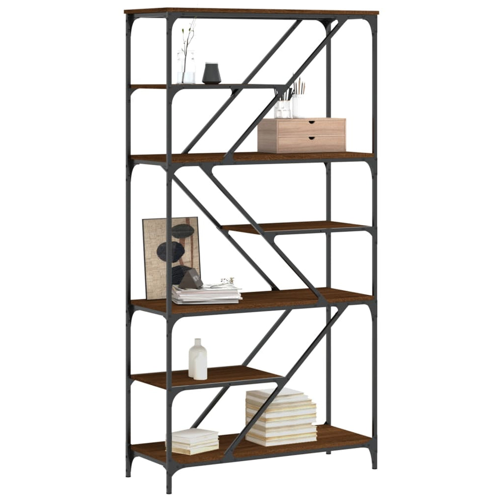 Boekenrek 91x36x176 cm bewerkt hout en staal bruin eikenkleur MeubelReus