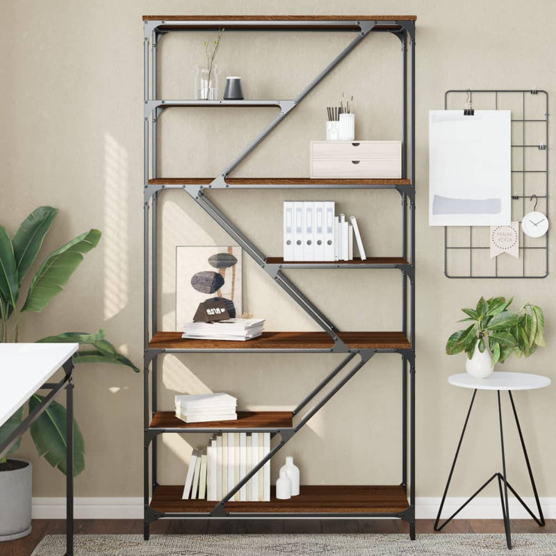 Boekenrek 91x36x176 cm bewerkt hout en staal bruin eikenkleur MeubelReus