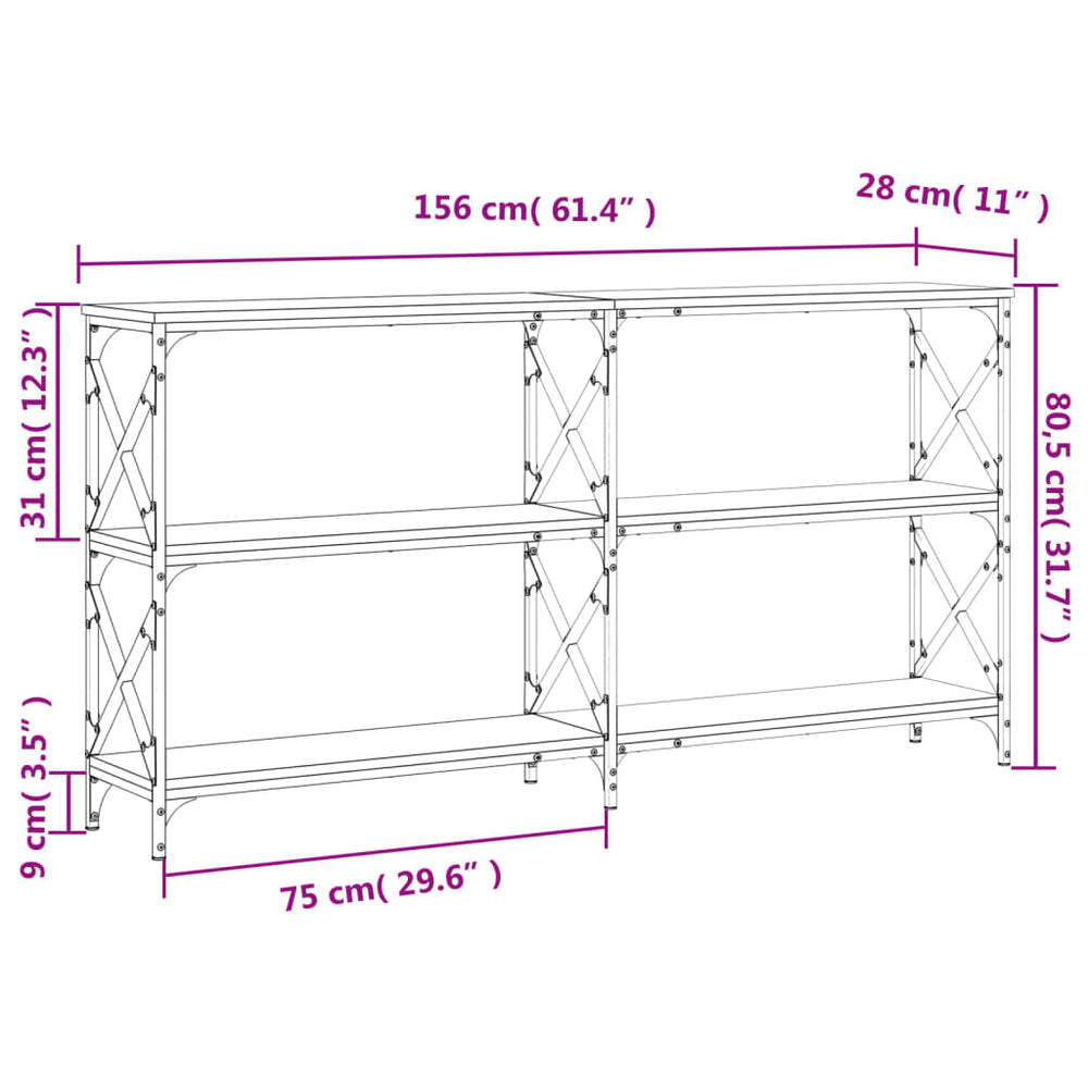 Wandtafel 156x28x80,5 cm bewerkt hout zwart MeubelReus