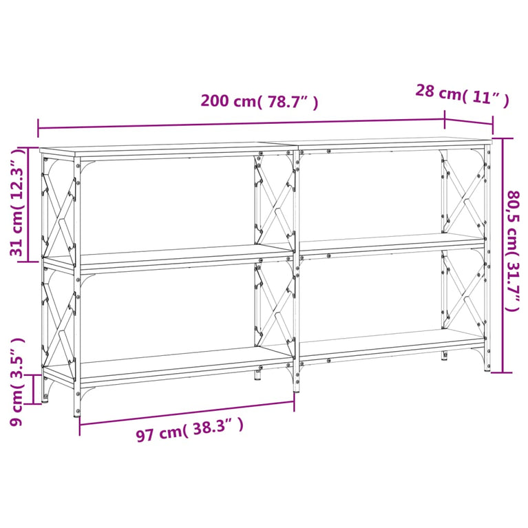 Wandtafel 200x28x80,5 cm bewerkt hout zwart MeubelReus