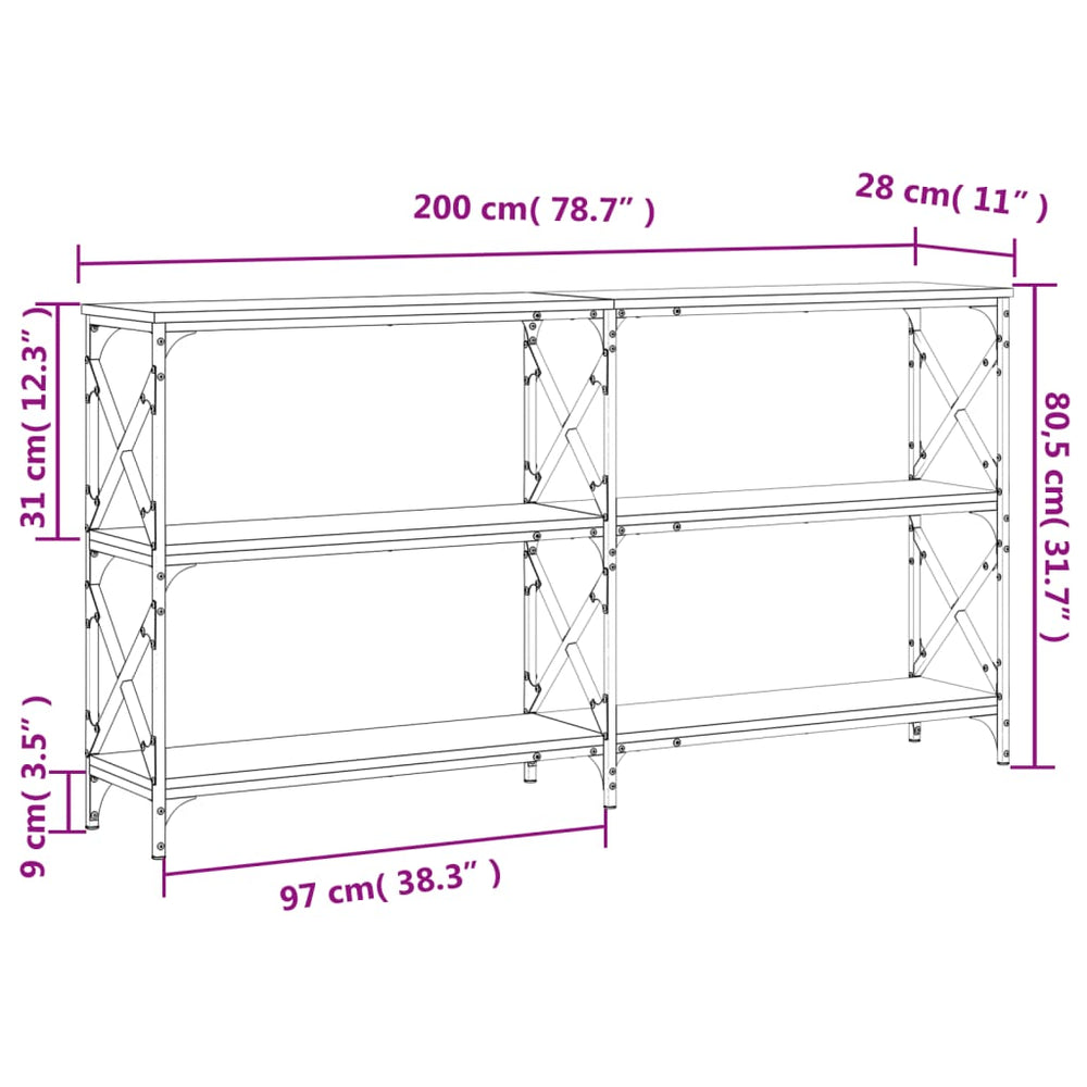 Wandtafel 200x28x80,5 cm bewerkt hout bruin eikenkleur MeubelReus
