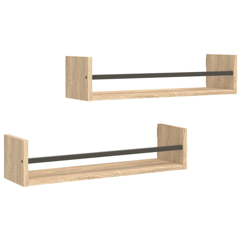 Wandschappen met stangen 2 st 60x16x14 cm sonoma eikenkleurig MeubelReus