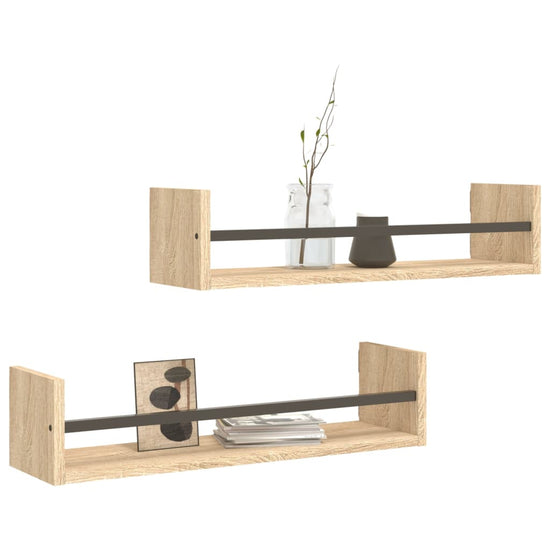 Wandschappen met stangen 2 st 60x16x14 cm sonoma eikenkleurig MeubelReus