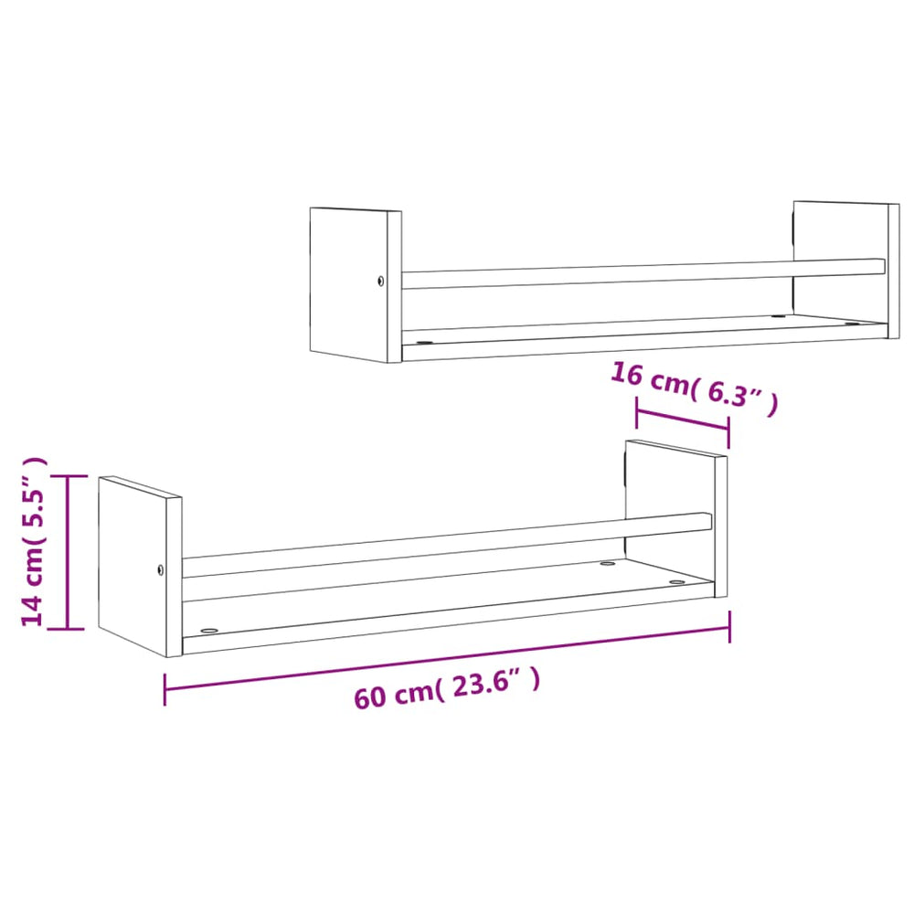 Wandschappen met stangen 2 st 60x16x14 cm sonoma eikenkleurig MeubelReus