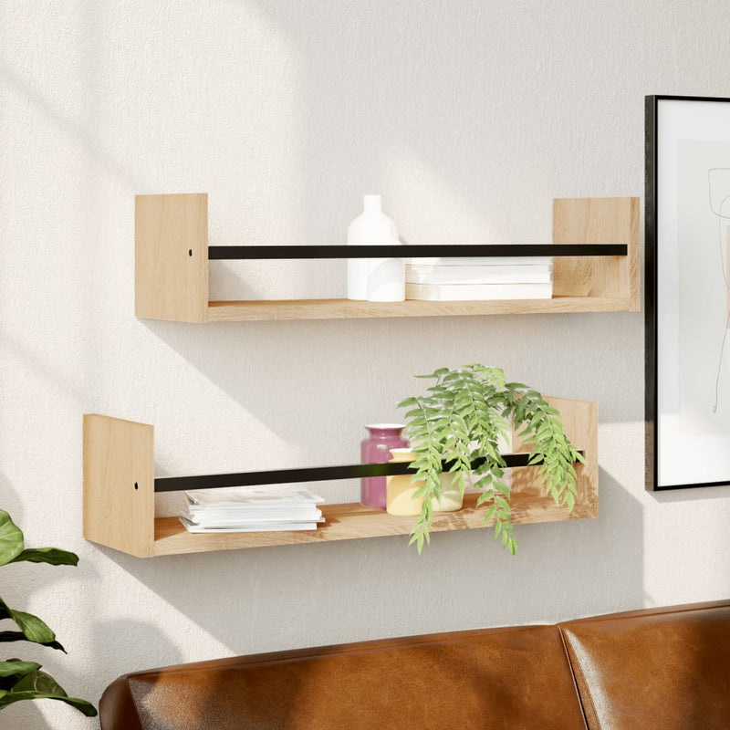 Wandschappen met stangen 2 st 60x16x14 cm sonoma eikenkleurig MeubelReus
