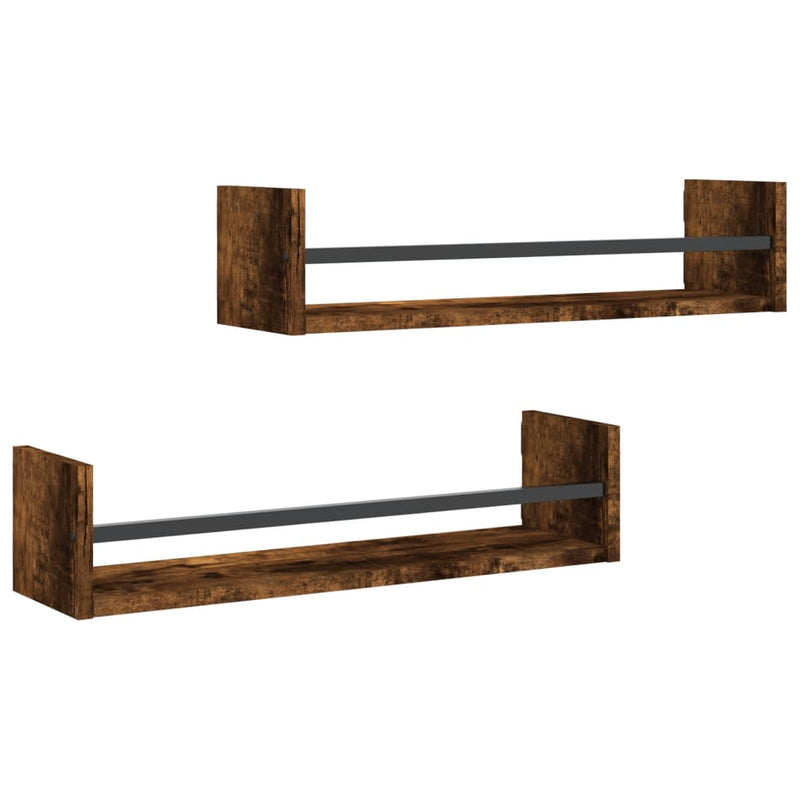 Wandschappen met stangen 2 st 60x16x14 cm gerookt eikenkleurig MeubelReus