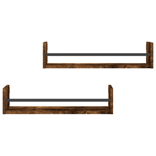 Wandschappen met stangen 2 st 60x16x14 cm gerookt eikenkleurig MeubelReus