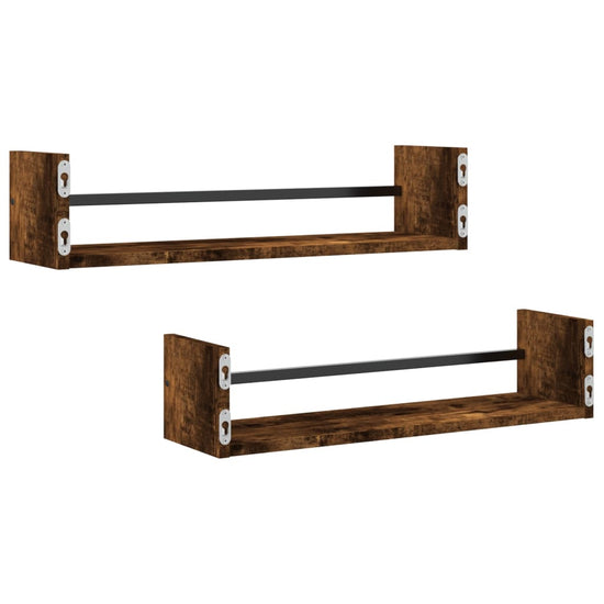 Wandschappen met stangen 2 st 60x16x14 cm gerookt eikenkleurig MeubelReus