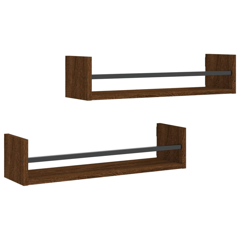 Wandschappen met stangen 2 st 60x16x14 cm bruin eikenkleur MeubelReus