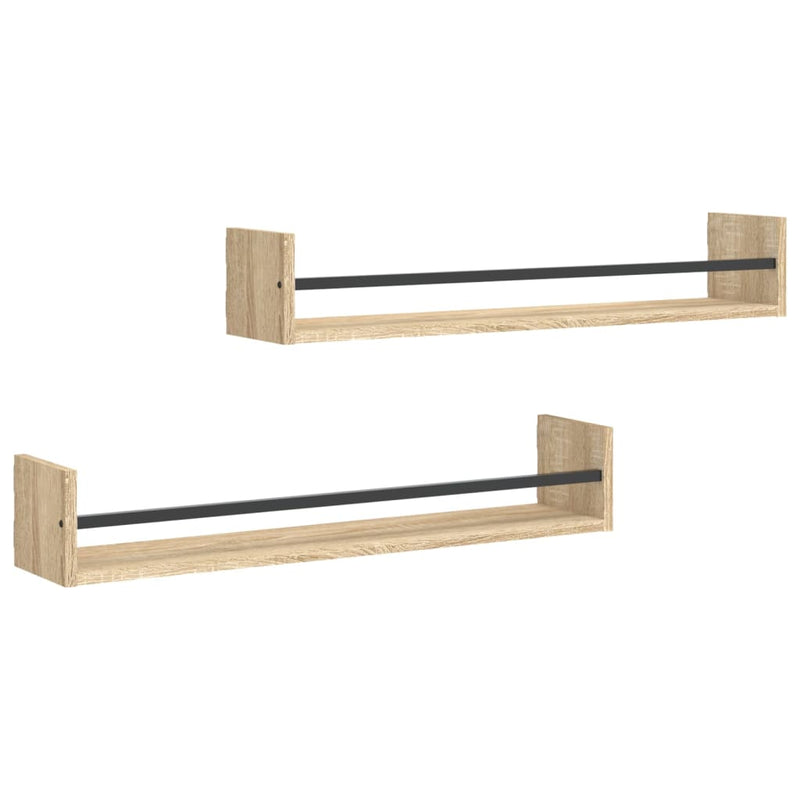 Wandschappen met stangen 2 st 80x16x14 cm Sonoma eikenkleurig MeubelReus