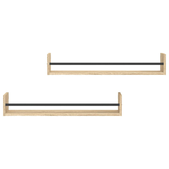 Wandschappen met stangen 2 st 80x16x14 cm Sonoma eikenkleurig MeubelReus