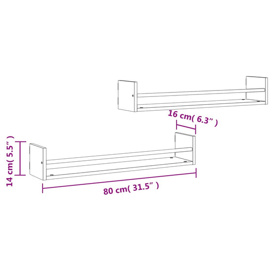 Wandschappen met stangen 2 st 80x16x14 cm Sonoma eikenkleurig MeubelReus