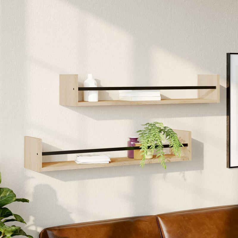Wandschappen met stangen 2 st 80x16x14 cm Sonoma eikenkleurig MeubelReus
