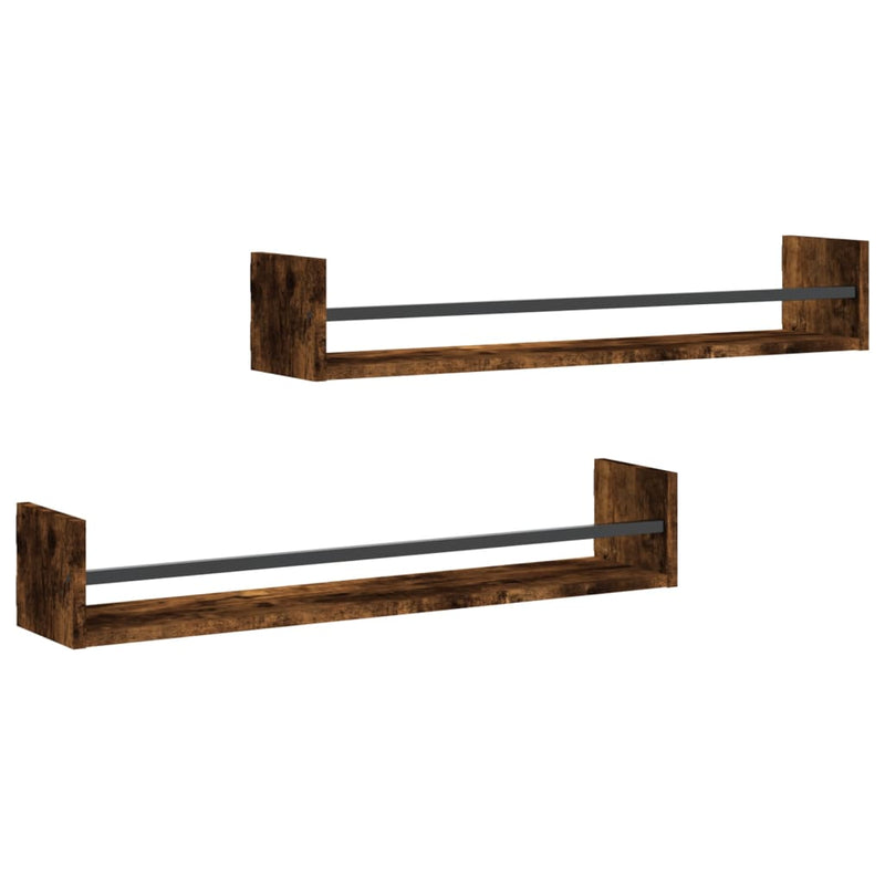 Wandschappen met stangen 2 st 80x16x14 cm gerookt eikenkleurig MeubelReus