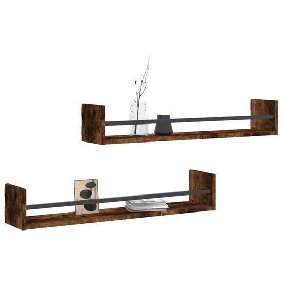 Wandschappen met stangen 2 st 80x16x14 cm gerookt eikenkleurig MeubelReus