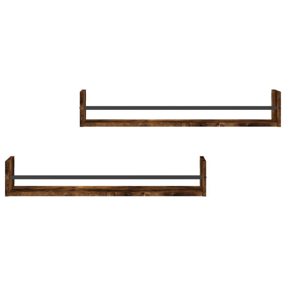 Wandschappen met stangen 2 st 80x16x14 cm gerookt eikenkleurig MeubelReus