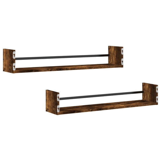 Wandschappen met stangen 2 st 80x16x14 cm gerookt eikenkleurig MeubelReus