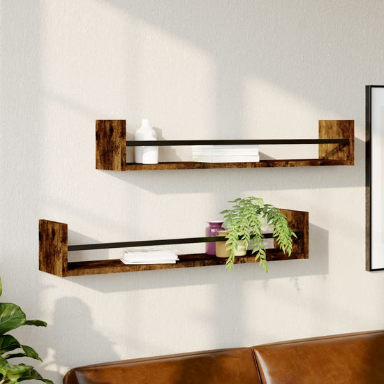 Wandschappen met stangen 2 st 80x16x14 cm gerookt eikenkleurig MeubelReus