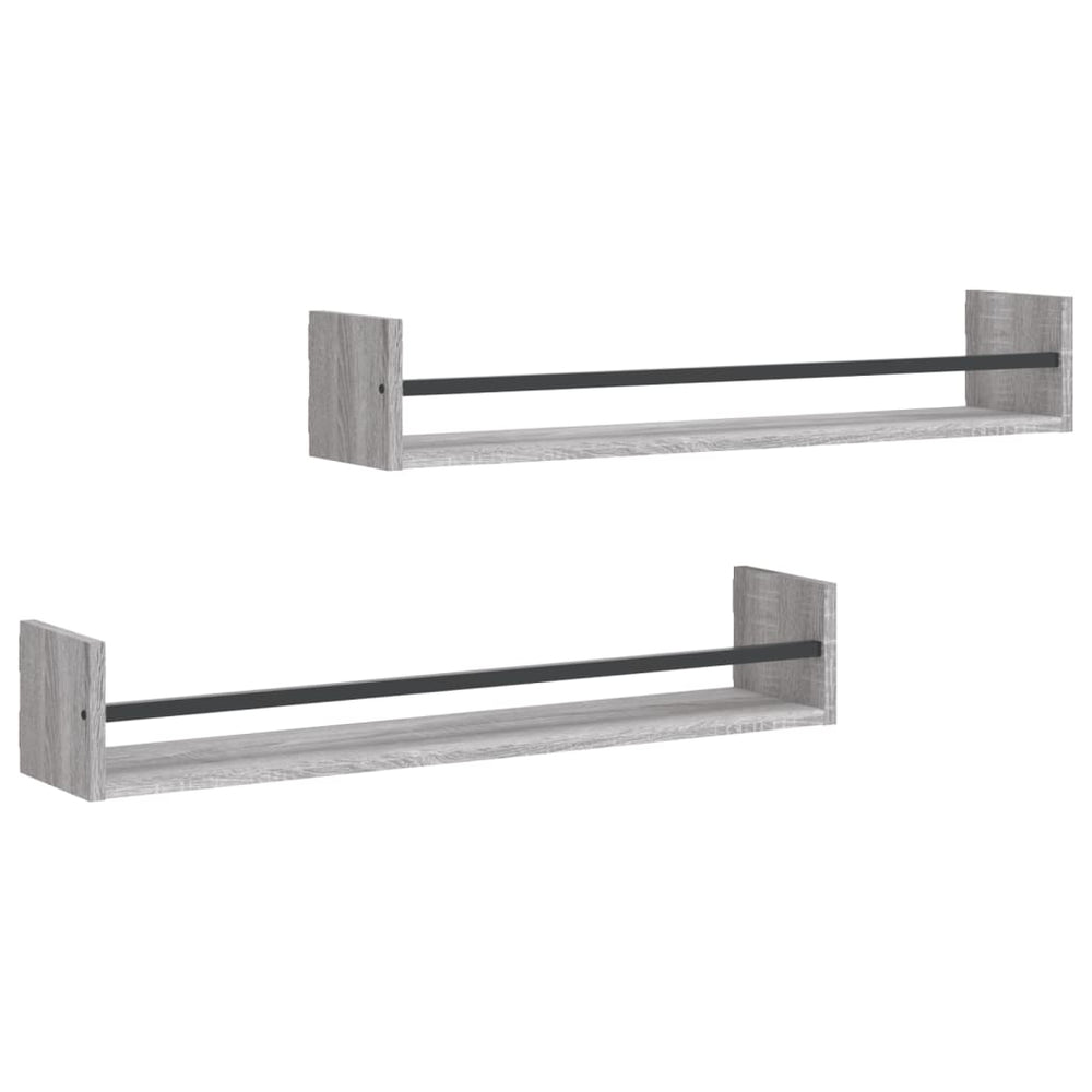 Wandschappen met stangen 2 st 80x16x14 cm grijs sonoma MeubelReus