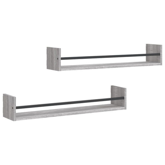 Wandschappen met stangen 2 st 80x16x14 cm grijs sonoma MeubelReus