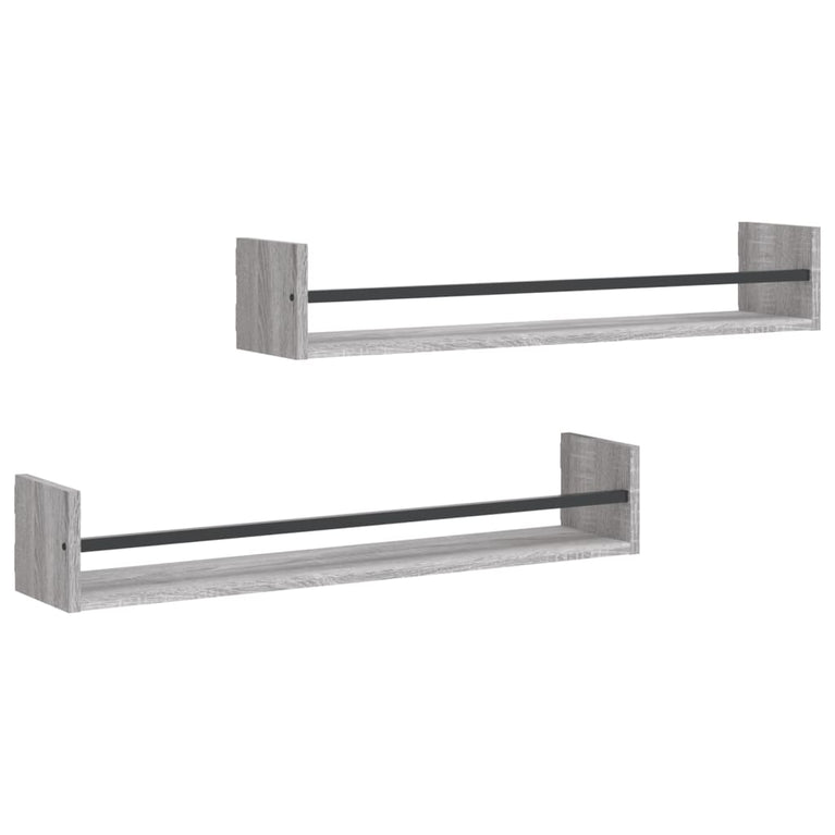 Wandschappen met stangen 2 st 80x16x14 cm grijs sonoma MeubelReus