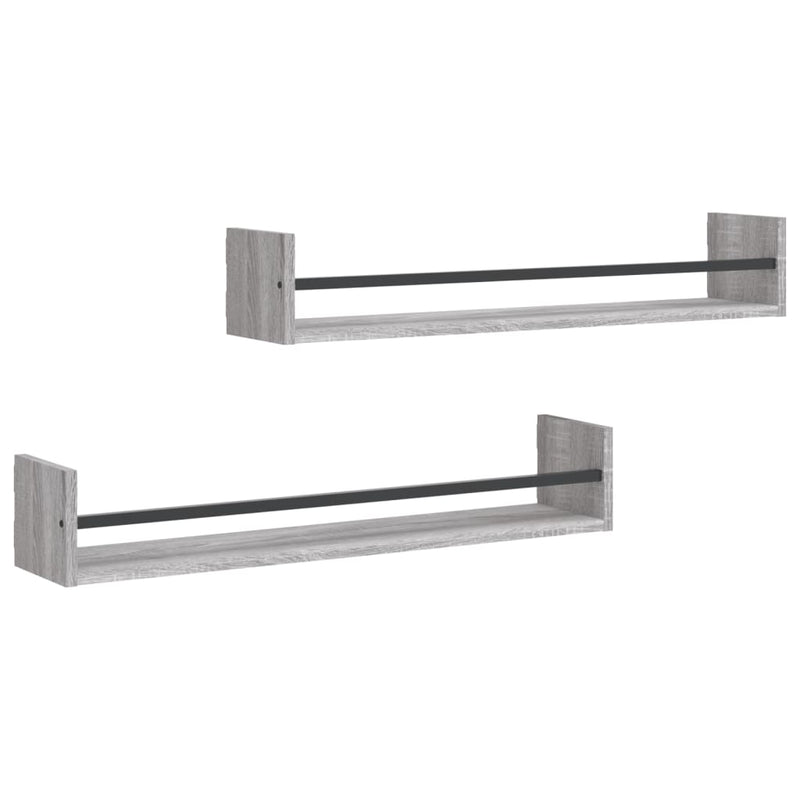 Wandschappen met stangen 2 st 80x16x14 cm grijs sonoma MeubelReus