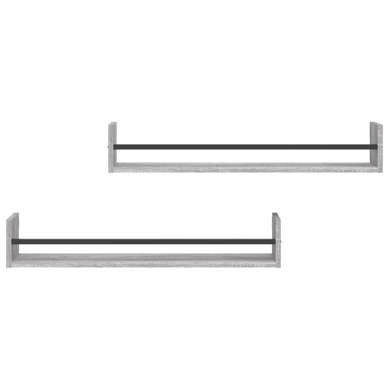 Wandschappen met stangen 2 st 80x16x14 cm grijs sonoma MeubelReus
