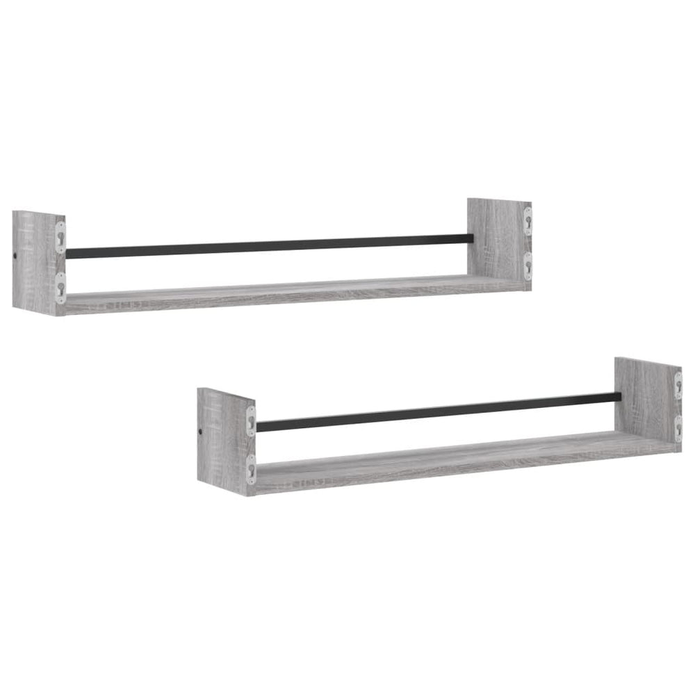 Wandschappen met stangen 2 st 80x16x14 cm grijs sonoma MeubelReus