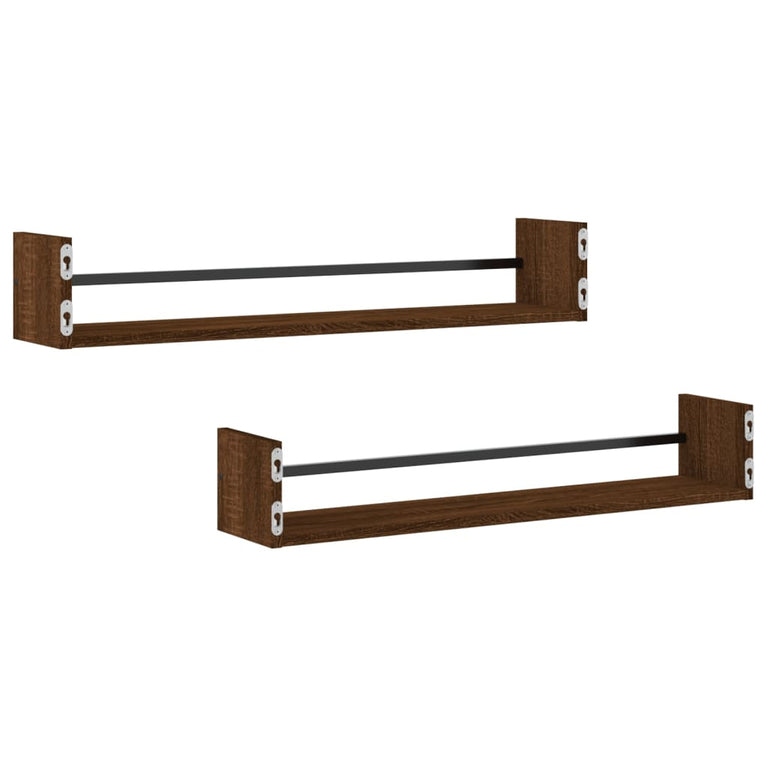 Wandschappen met stangen 2 st 80x16x14 cm bruin eikenkleur MeubelReus