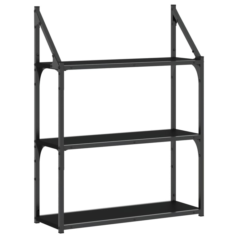 Wandrek 3-laags 60x21x78,5 cm bewerkt hout zwart MeubelReus