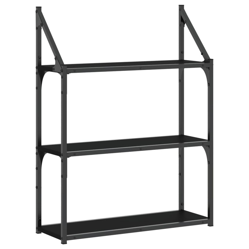 Wandrek 3-laags 60x21x78,5 cm bewerkt hout zwart MeubelReus