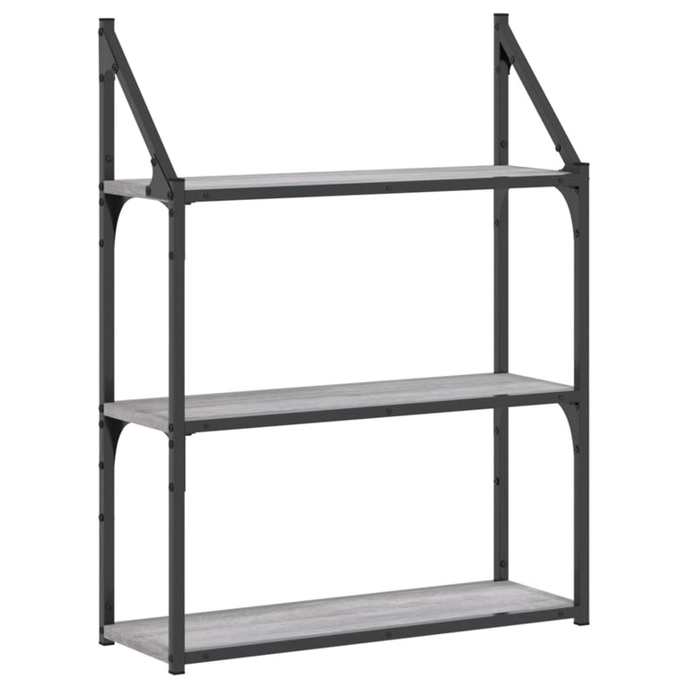 Wandrek 3-laags 60x21x78,5 cm bewerkt hout grijs sonoma MeubelReus