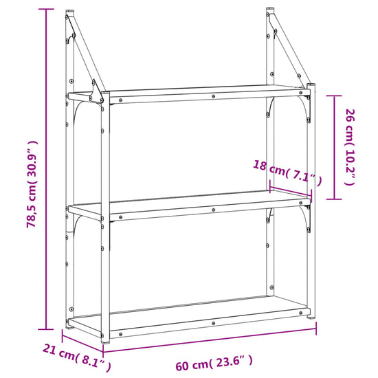 Wandrek 3-laags 60x21x78,5 cm bewerkt hout bruin eikenkleur MeubelReus