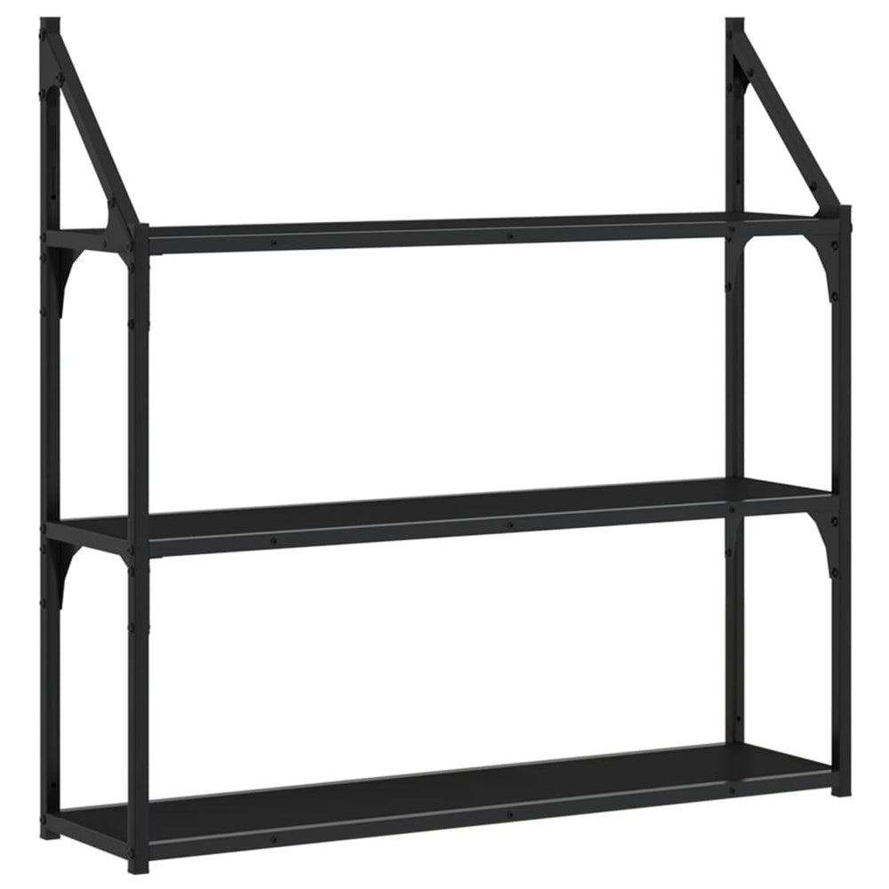 Wandrek 3-laags 80x21x78,5 cm bewerkt hout zwart MeubelReus