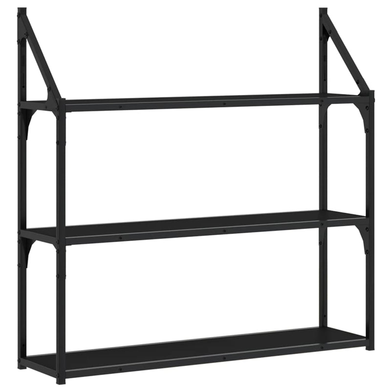 Wandrek 3-laags 80x21x78,5 cm bewerkt hout zwart MeubelReus