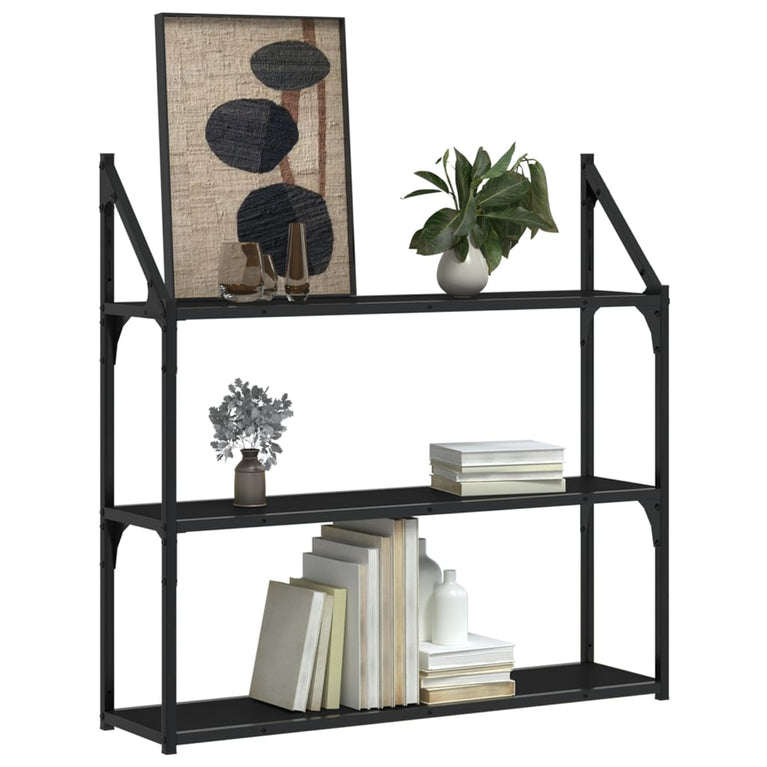 Wandrek 3-laags 80x21x78,5 cm bewerkt hout zwart MeubelReus