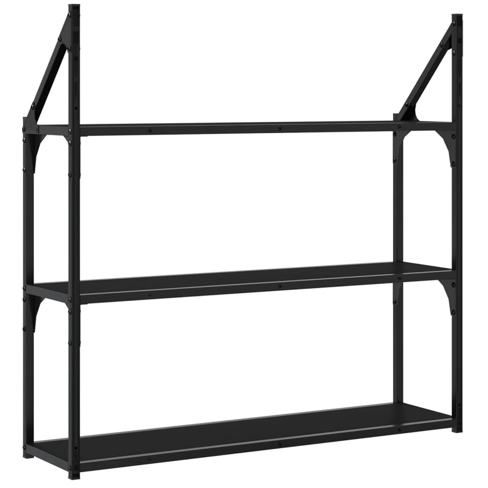 Wandrek 3-laags 80x21x78,5 cm bewerkt hout zwart MeubelReus